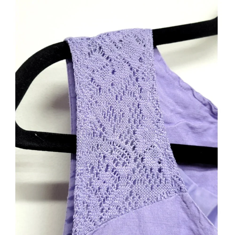 Ashley Stewart Purple Linen Crochet Detail Dress 16